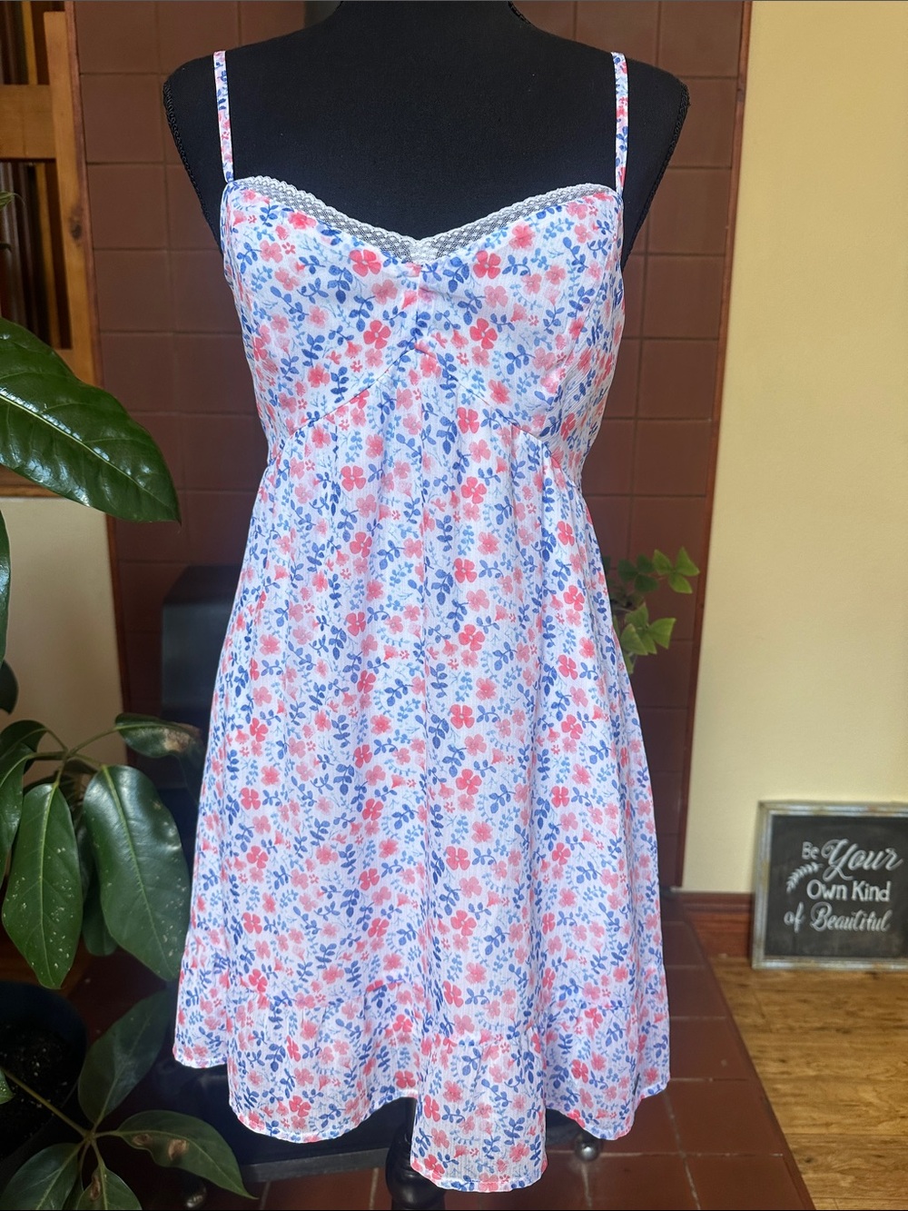 #248- Abercrombie & Fitch White Slip Dress with Pink & Blue Floral Print